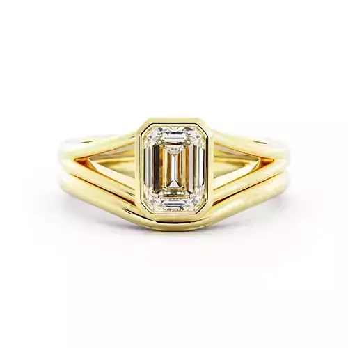 Emerald Cut Split Shank Ring and Set with Curved Jacket Both 3dm