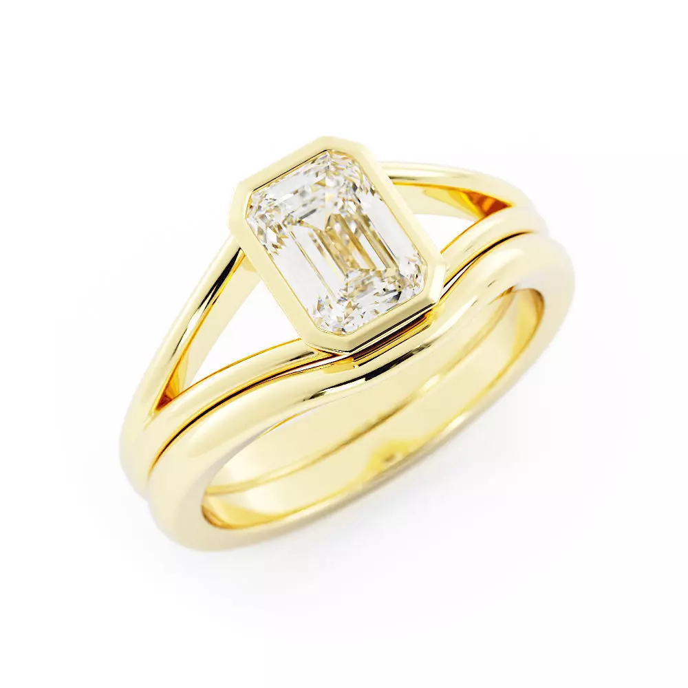 Emerald Cut Split Shank Ring and Set with Curved Jacket Both 3dm 3D print model_1