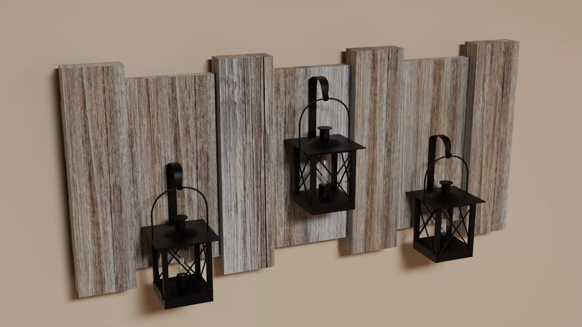Recycled Wood Hanging Lamp Wall Art Low-poly 3D model_0