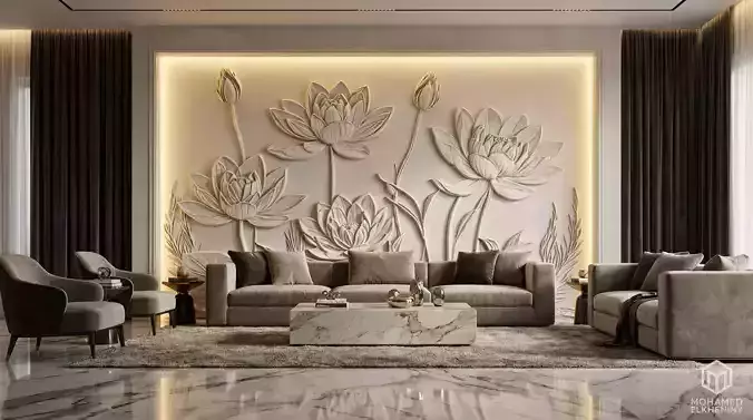 Lotus flowers wall art set relief STL panel carving CNC 260