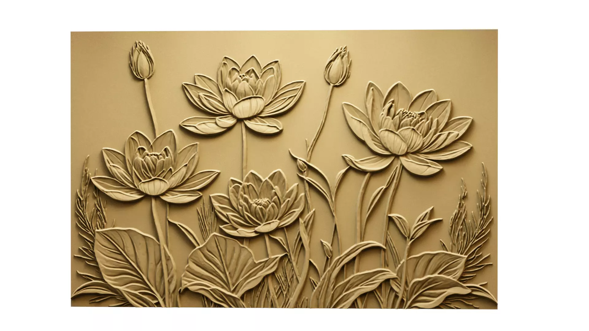 Lotus flowers wall art set relief STL panel carving CNC 260 3D model_2