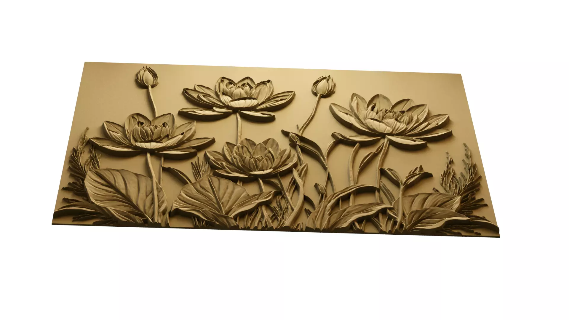 Lotus flowers wall art set relief STL panel carving CNC 260 3D model_3