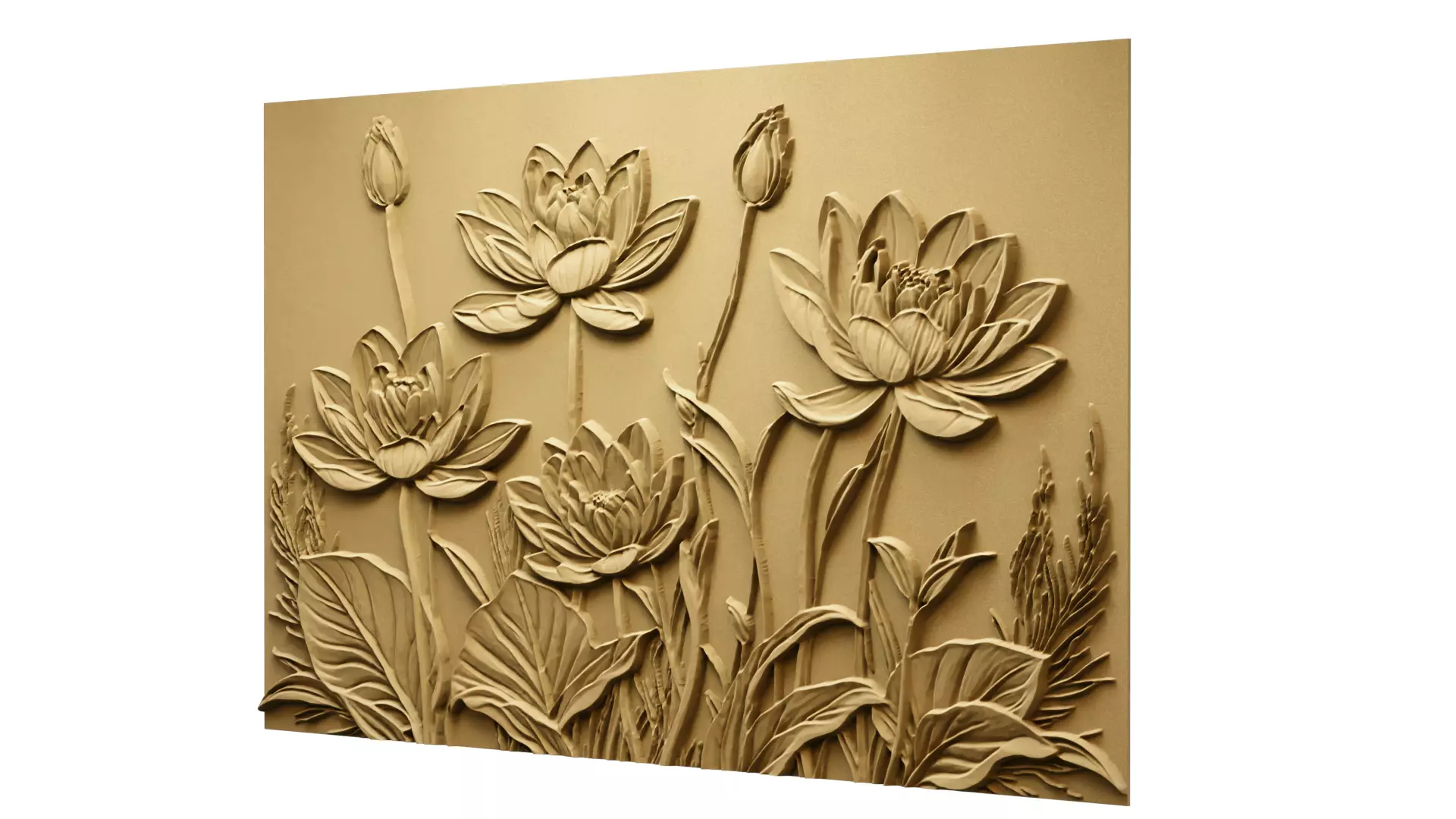 Lotus flowers wall art set relief STL panel carving CNC 260 3D model_1
