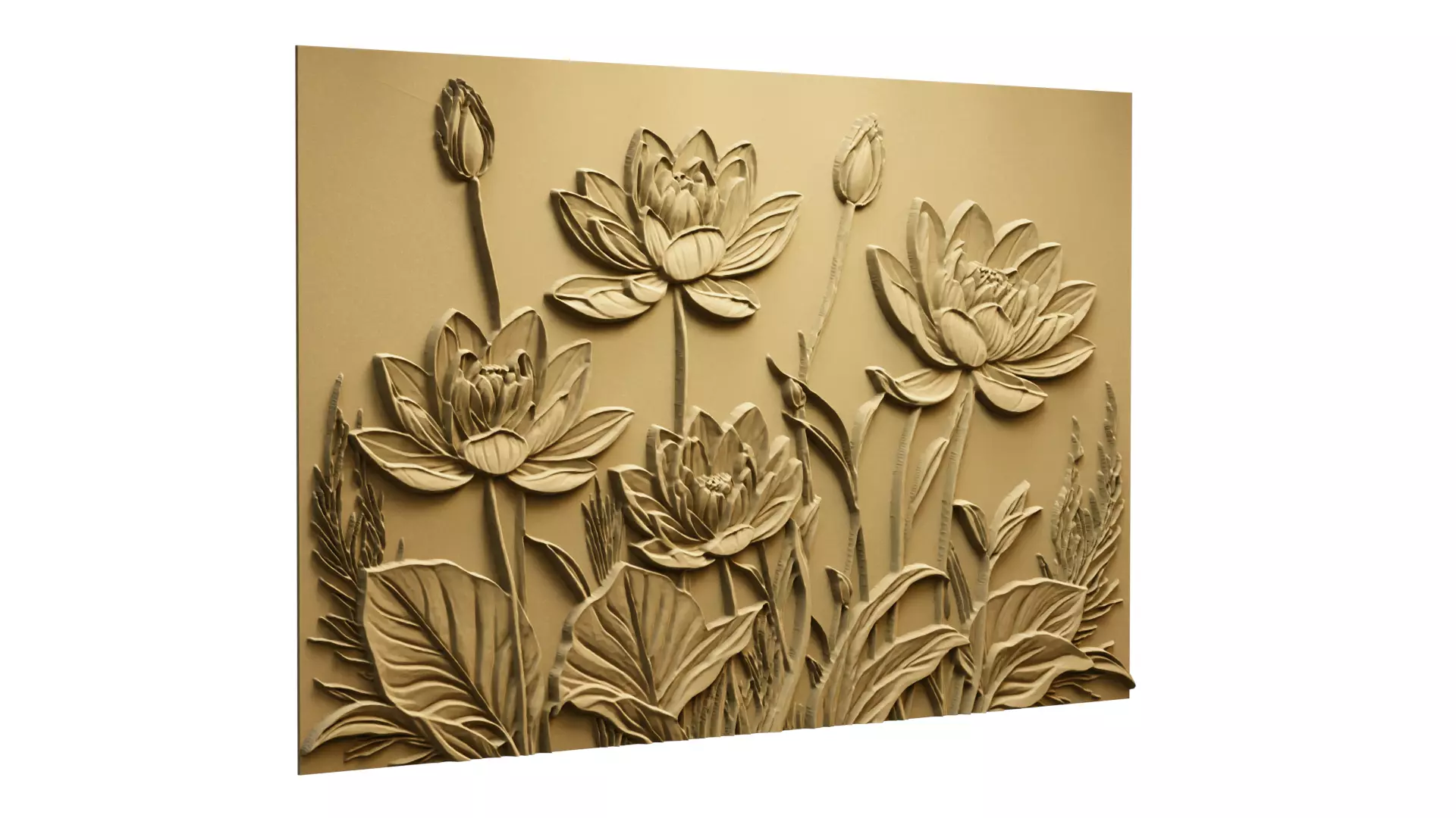Lotus flowers wall art set relief STL panel carving CNC 260 3D model_6