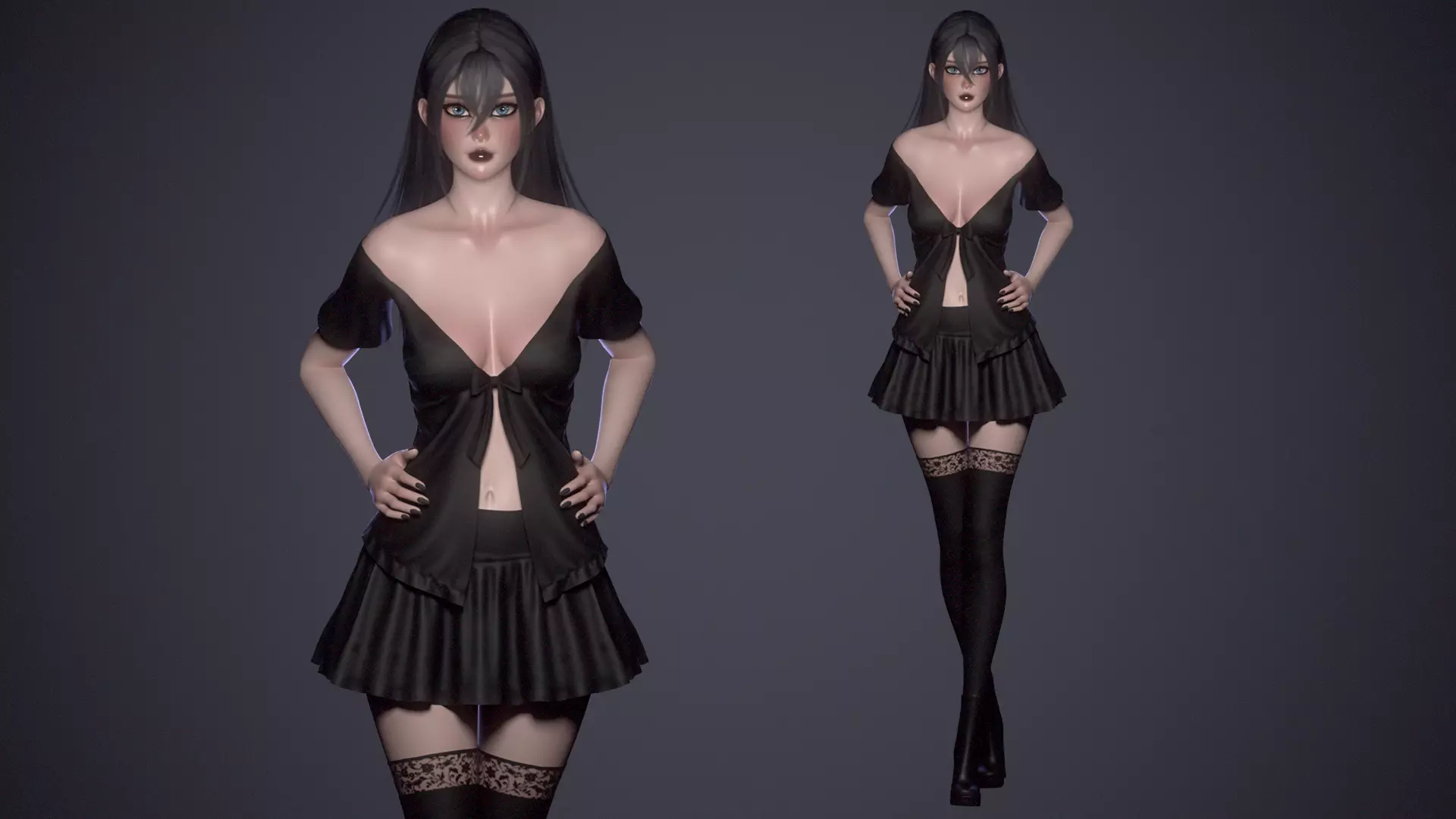 Cute Goth Girls Modular Pack 3D Model Collection_6