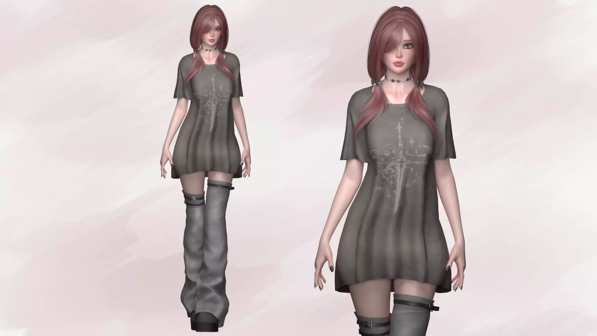 Cute Goth Girls Modular Pack 3D Model Collection_4