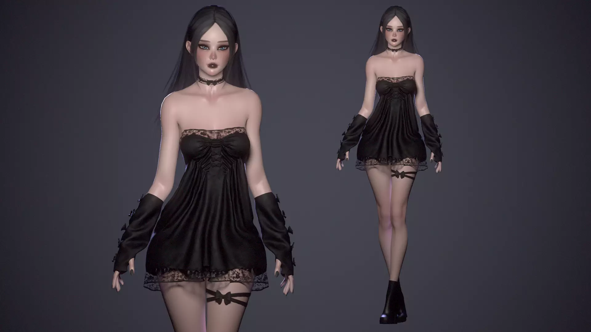 Cute Goth Girls Modular Pack 3D Model Collection_7