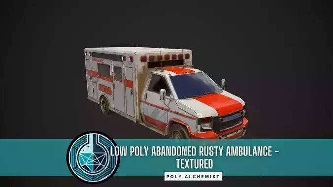 Low Poly Abandoned Rusty Ambulance - Textured