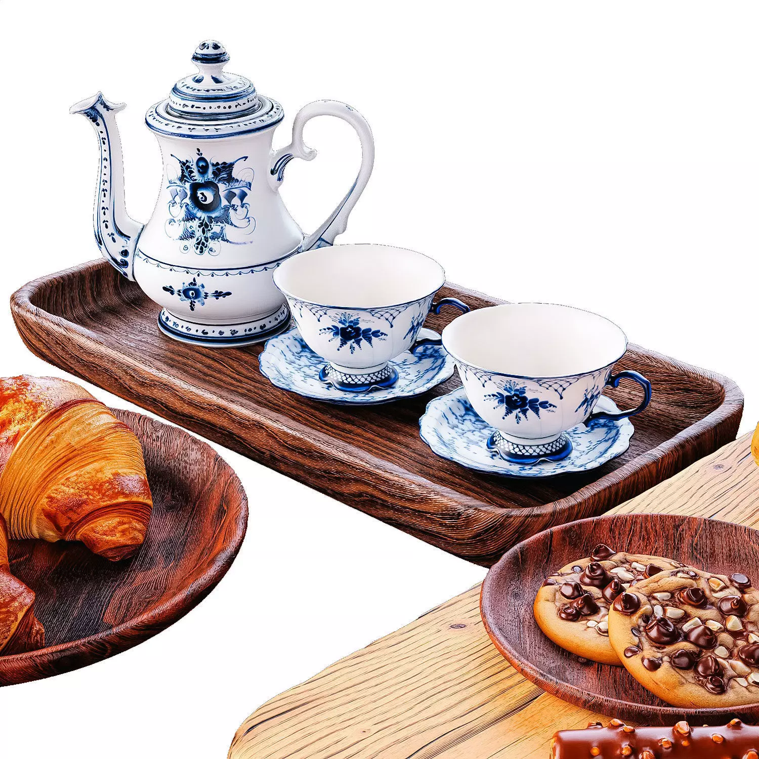 Elegant Tea Set with Pastries Low-poly 3D model_7