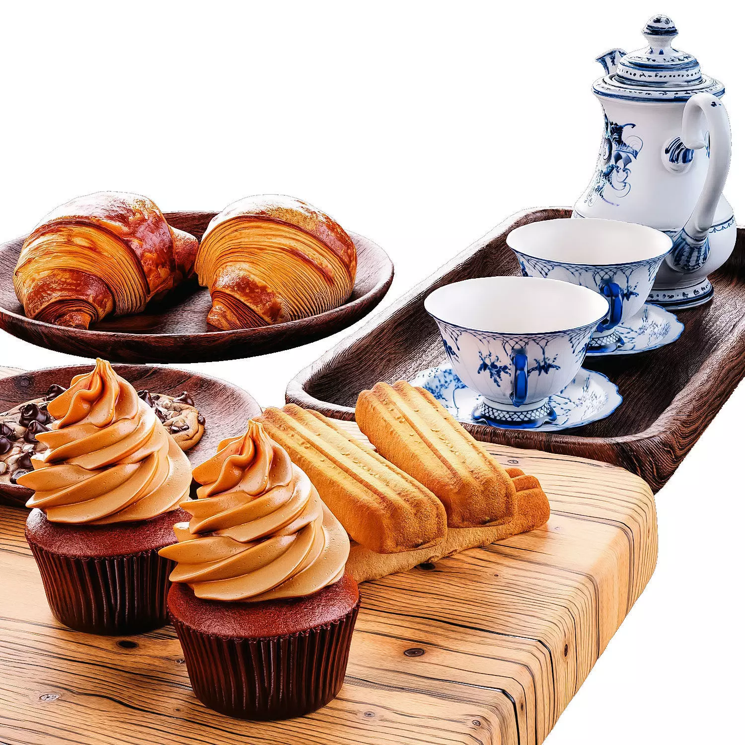 Elegant Tea Set with Pastries Low-poly 3D model_8