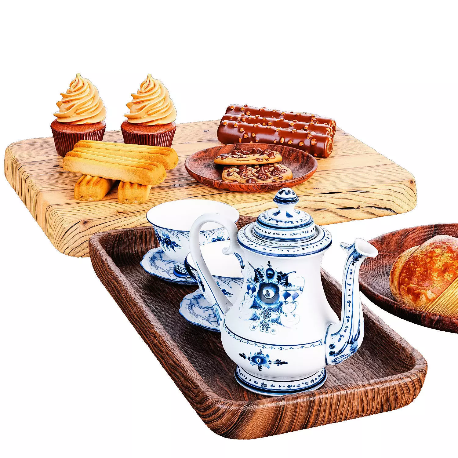 Elegant Tea Set with Pastries Low-poly 3D model_3