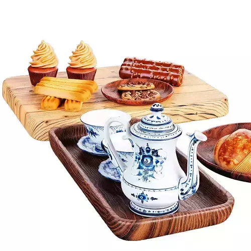 Elegant Tea Set with Pastries Low-poly 3D model 4