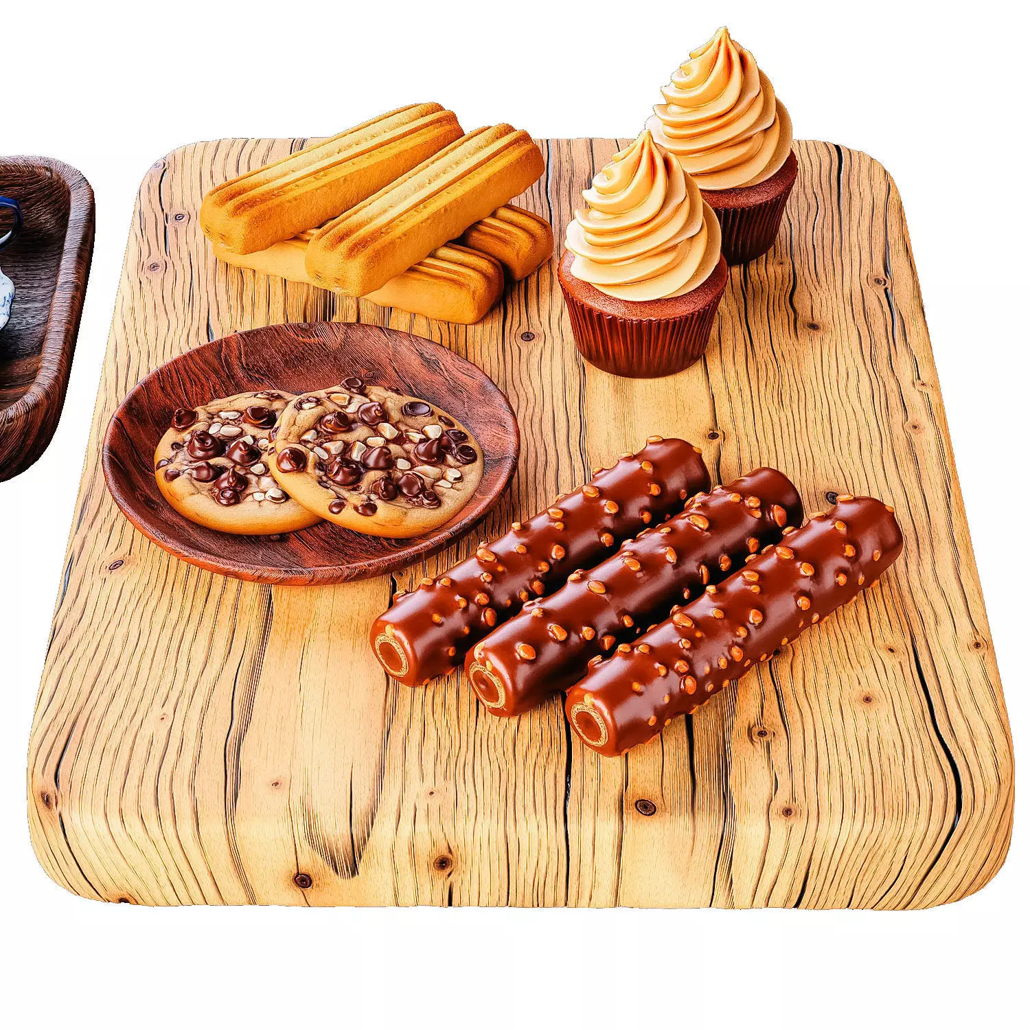 Elegant Tea Set with Pastries Low-poly 3D model_1