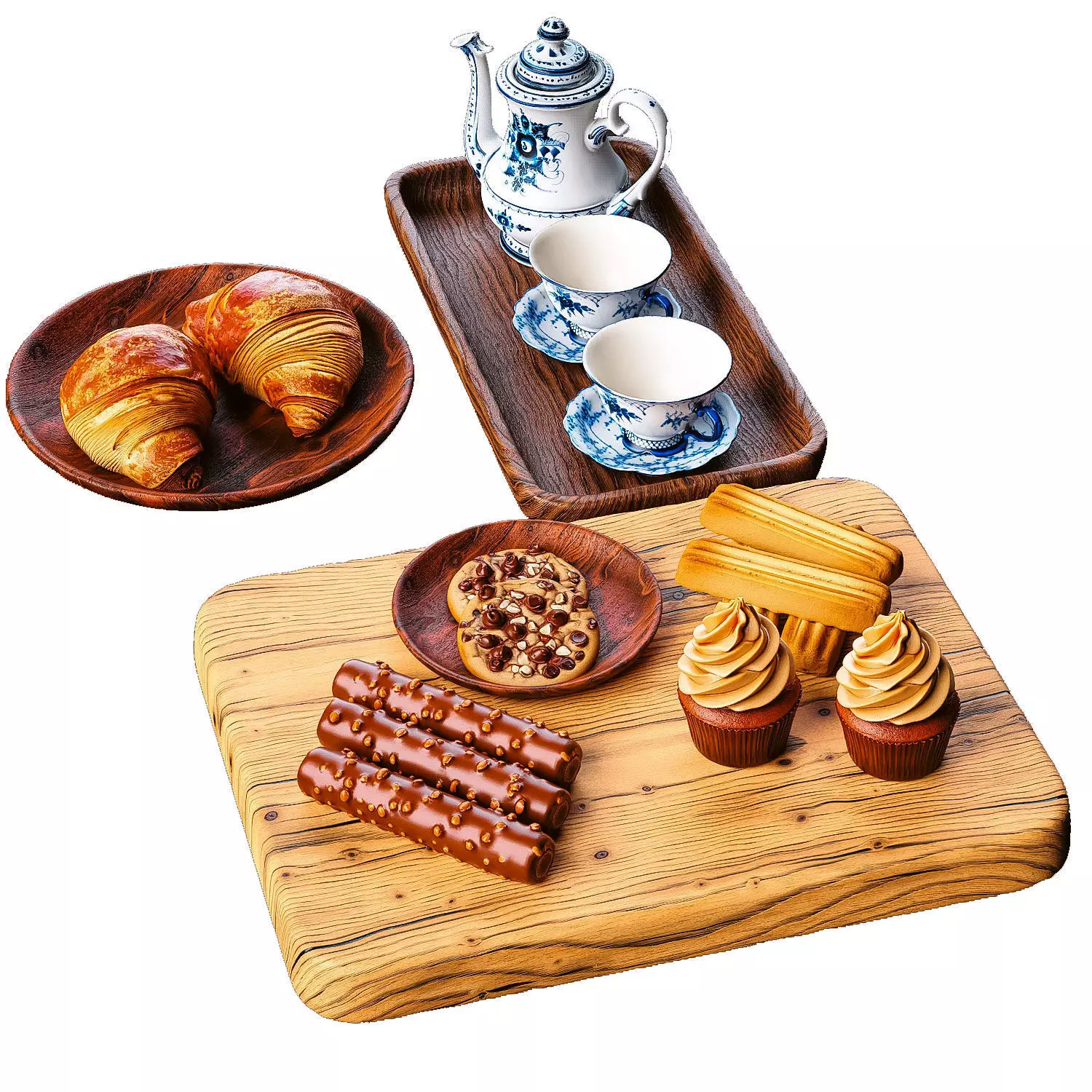 Elegant Tea Set with Pastries Low-poly 3D model_0