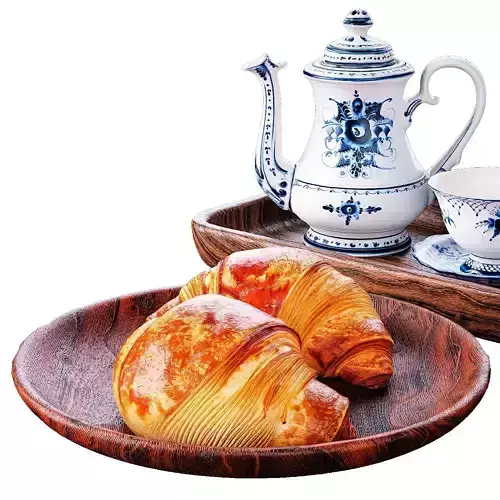 Elegant Tea Set with Pastries Low-poly 3D model 3