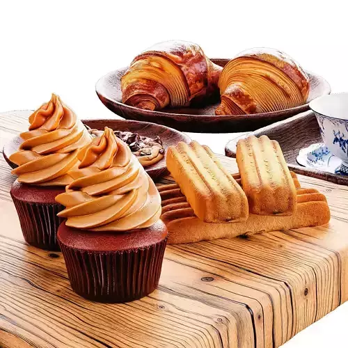 Elegant Tea Set with Pastries Low-poly 3D model 7