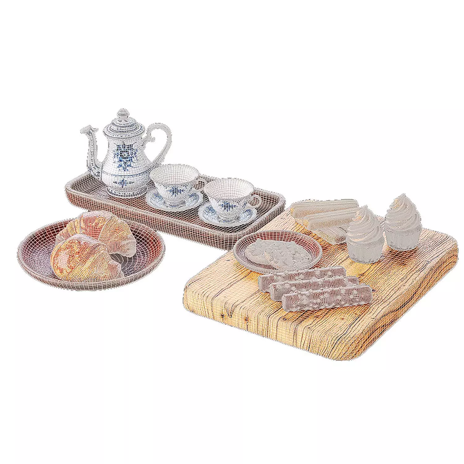 Elegant Tea Set with Pastries Low-poly 3D model_10