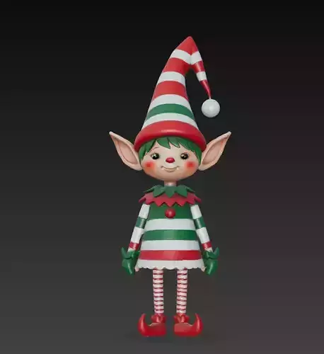 Cute Christmas Elf Girl - Stylized 3D Character