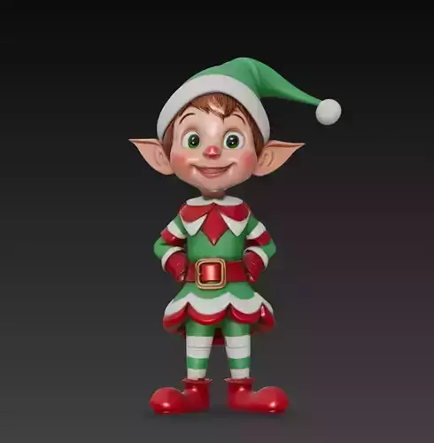 Cute Christmas Elf Character - Stylized 3D Model