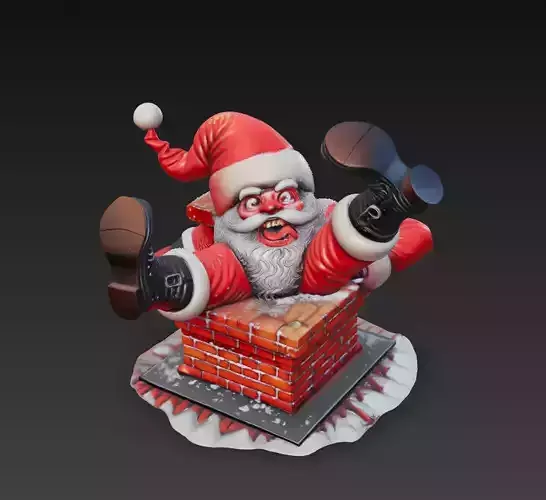 Funny Santa Claus Stuck in Chimney - 3D Sculpture
