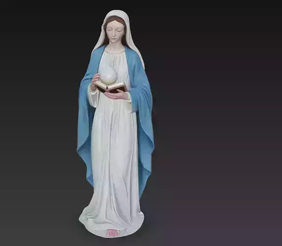 Virgin Mary Holding Orb and Book - Sacred Statue 3D