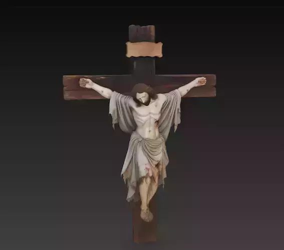 Crucifix Jesus Sculpture - Wooden Cross 3D Model