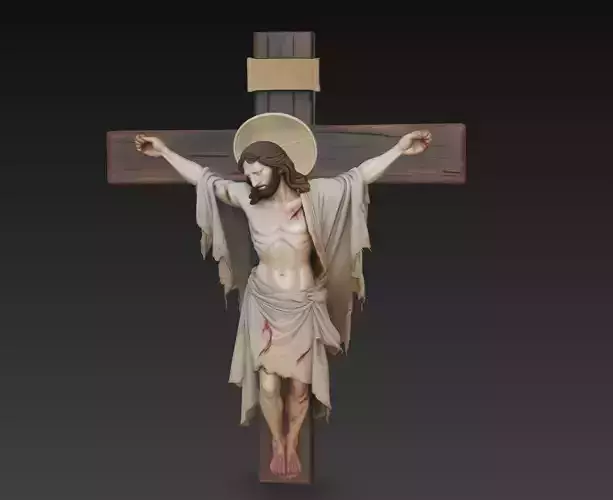 Sacred Crucifix Jesus - Halo Cross Sculpture 3D Model