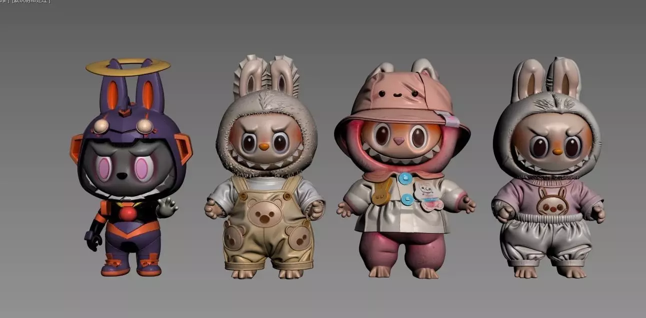 4 Labubu PopMart print with texture 3D model