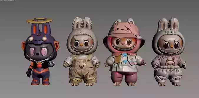 4 Labubu PopMart print with texture