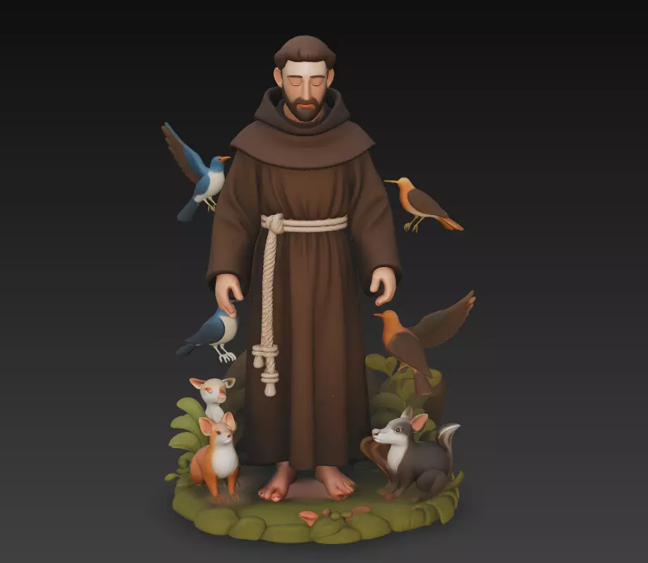 Saint Francis with Birds - Forest Animals Statue 3D print model