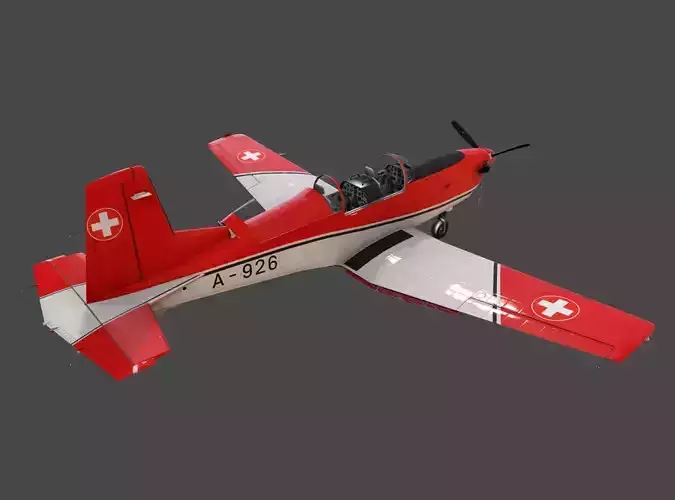 Pilatus PC-7 Mk-I SAFRedWhite Low-poly 3D model