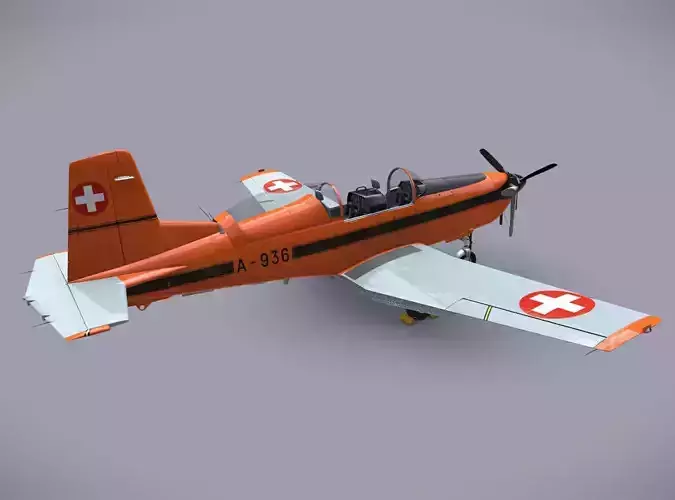 Pilatus PC-7 Mk-I SAFOrange Low-poly 3D model