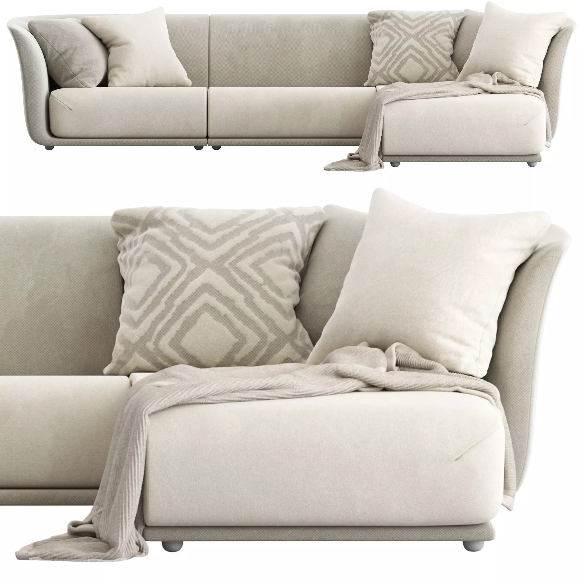 Vondom Suave 3 seater Sofa with Chaise 3D model_2