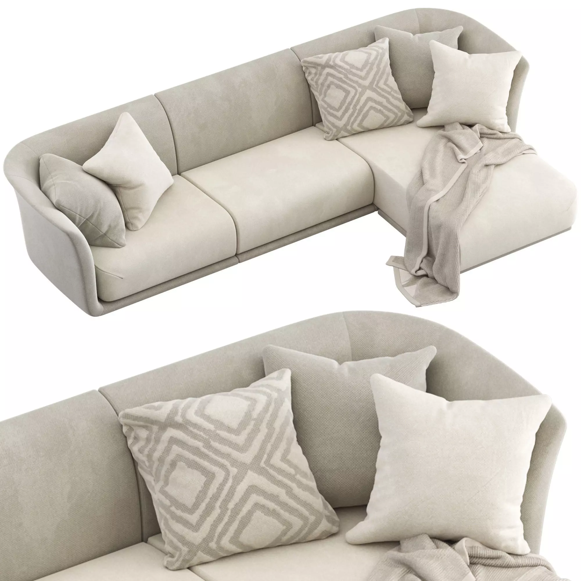 Vondom Suave 3 seater Sofa with Chaise 3D model_4