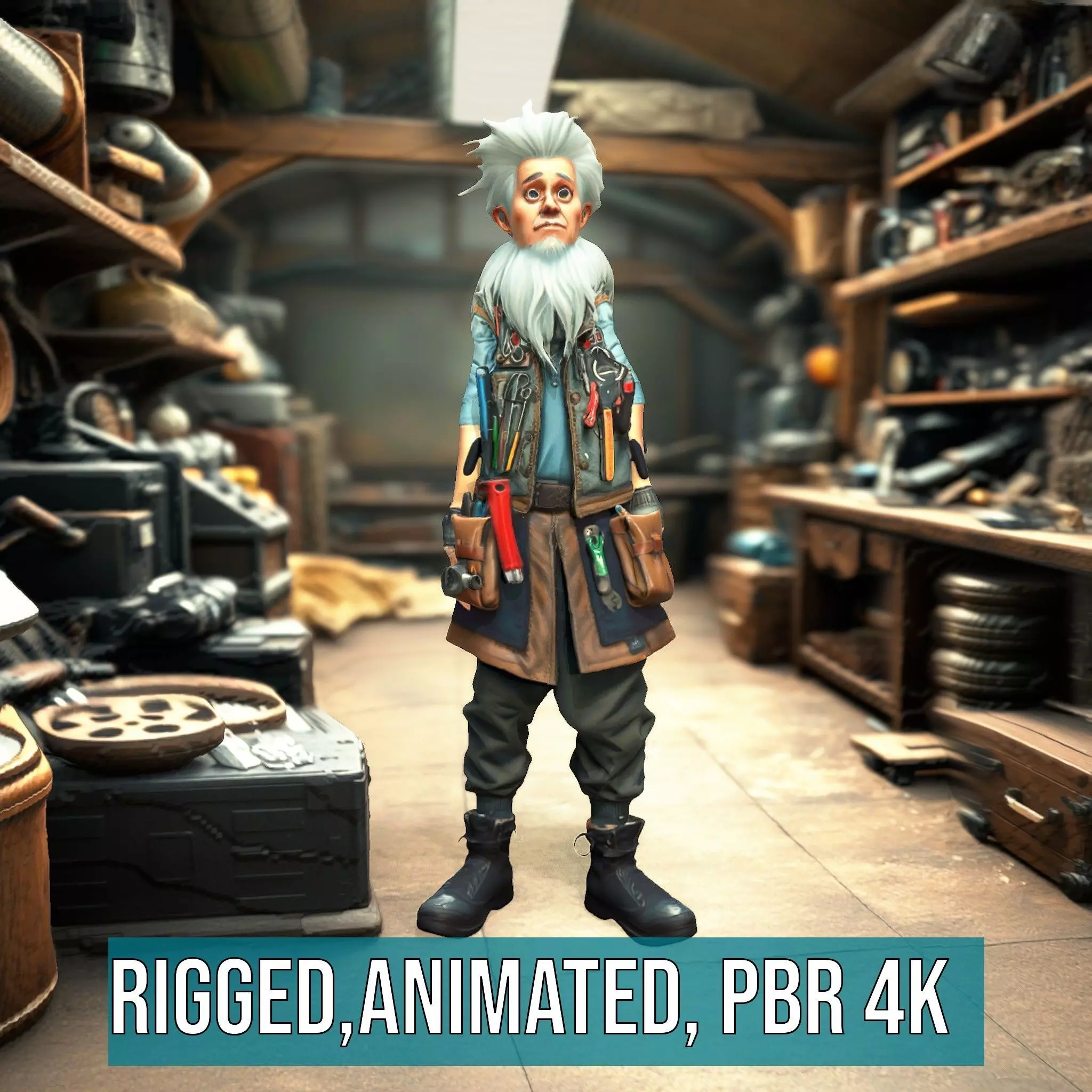 Workshop Wizard Character model pack Low-poly 3D model_4