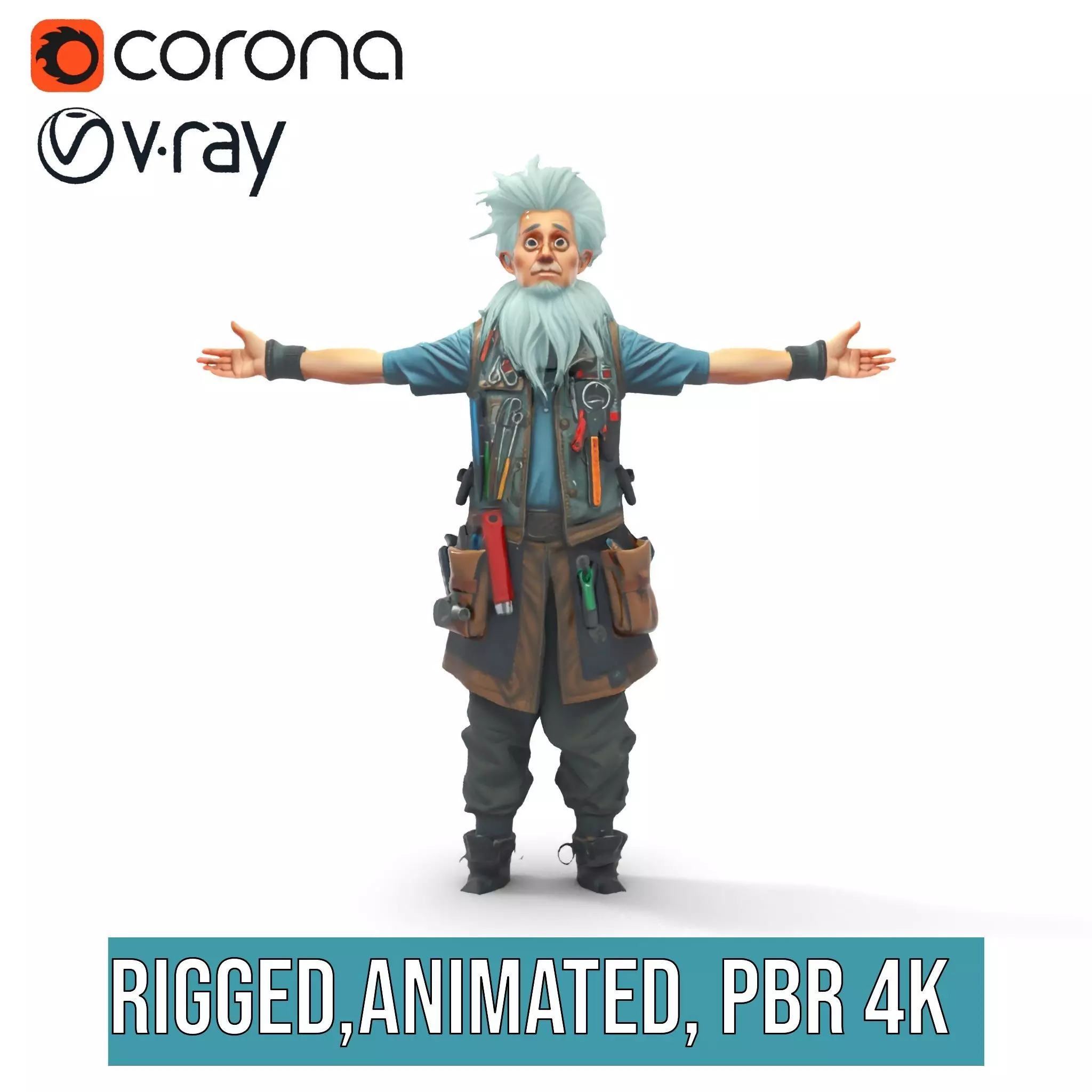 Workshop Wizard Character model pack Low-poly 3D model_29