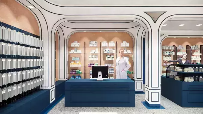 Premium Pharmacy Interior Drugstore 3D Model for SketchUp