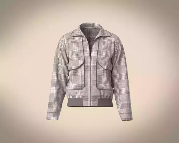 Mens ribbed jacket with check fabric and piping