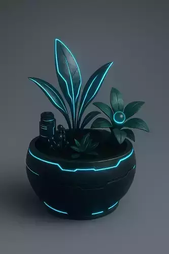 Sci-Fi Neon Bio-Luminesce Plant Display - Cyberpunk Prop 