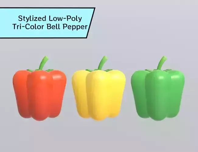 Stylized Low-Poly Tri-Color Bell Pepper Set