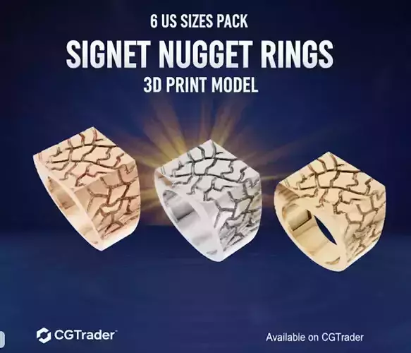 Signet Nugget Rings - 6 US Sizes Pack 3d print model