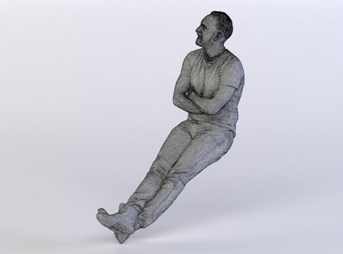 Pierre 0195 Man sitting, looking up, arms folded