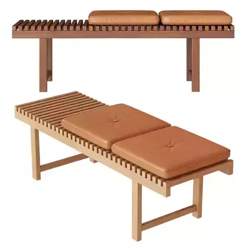 Wooden bench Sora with leather cushions