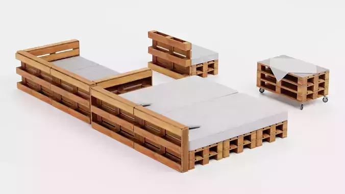 Pallet Furniture - Wooden Lounge Seating Set 3D model 6