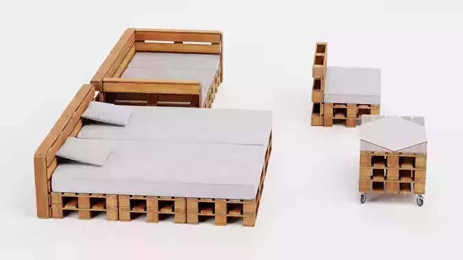 Pallet Furniture - Wooden Lounge Seating Set 3D model 4