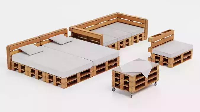 Pallet Furniture - Wooden Lounge Seating Set 3D model 2