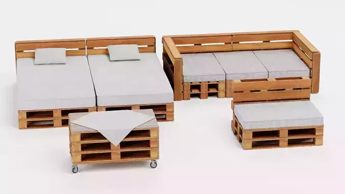 Pallet Furniture - Wooden Lounge Seating Set 3D model 7