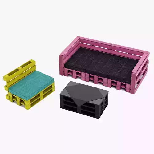 Pallet Furniture - Colorful Lounge Seating Set 3D model