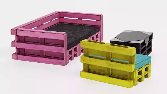 Pallet Furniture - Colorful Lounge Seating Set 3D model 5