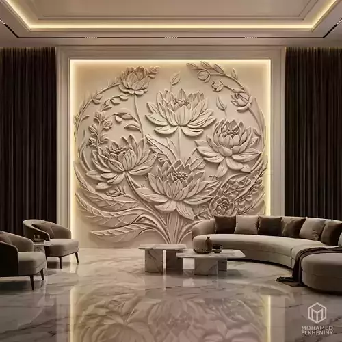 Lotus flowers wall art set relief STL panel carving CNC 262 